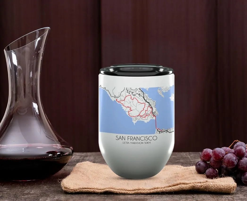 Ultra Marathon 50KM San Francisco Gifts and Souvenirs - Unique Drinkware - Ultra Marathon 50KM Race Memento - 12oz Wine Tumbler