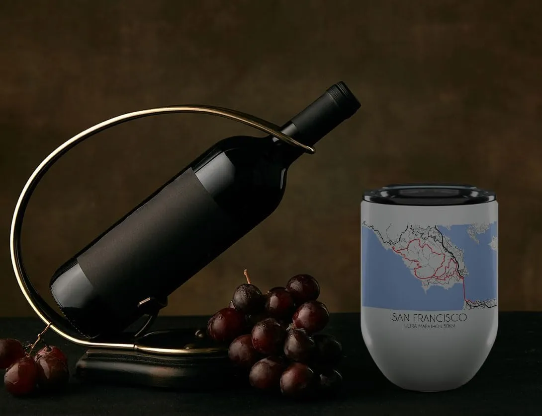 Ultra Marathon 50KM San Francisco Gifts and Souvenirs - Unique Drinkware - Ultra Marathon 50KM Race Memento - 12oz Wine Tumbler