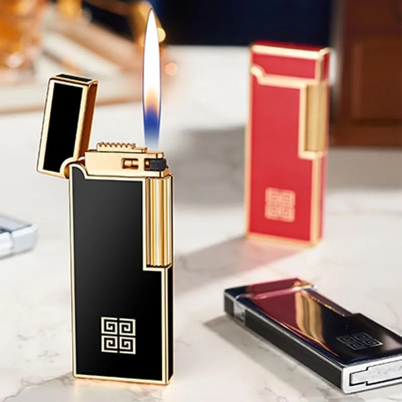 Ultra-Thin Metal Butane Lighter Narrow Version Side Sliding Wheel Soft Flame for Candle Camping Gifts for Men and Women(Black 1)