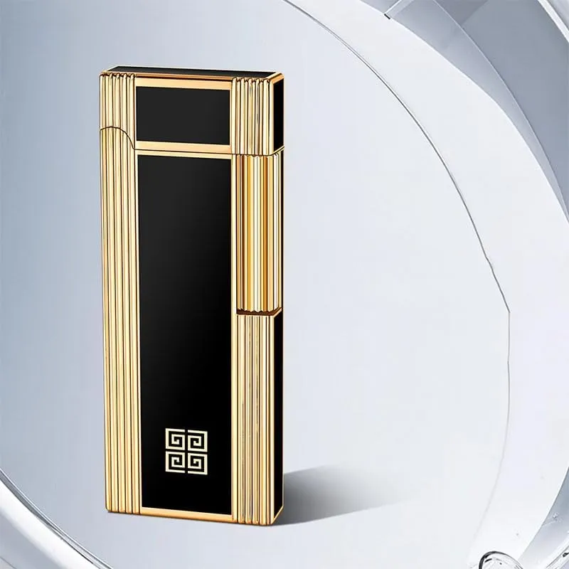 Ultra-Thin Metal Butane Lighter Narrow Version Side Sliding Wheel Soft Flame for Candle Camping Gifts for Men and Women(Black 1)
