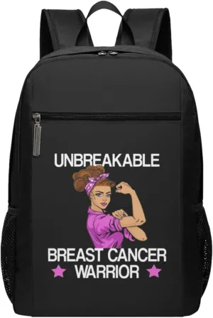 Unbreakable Breast Cancer Warrior Travel Laptop Backpack, Business Anti Theft Slim Sturdy Laptops Backpacks, College Computer Bag Gift for Men & Women Fits 17 Inch Notebook,Black