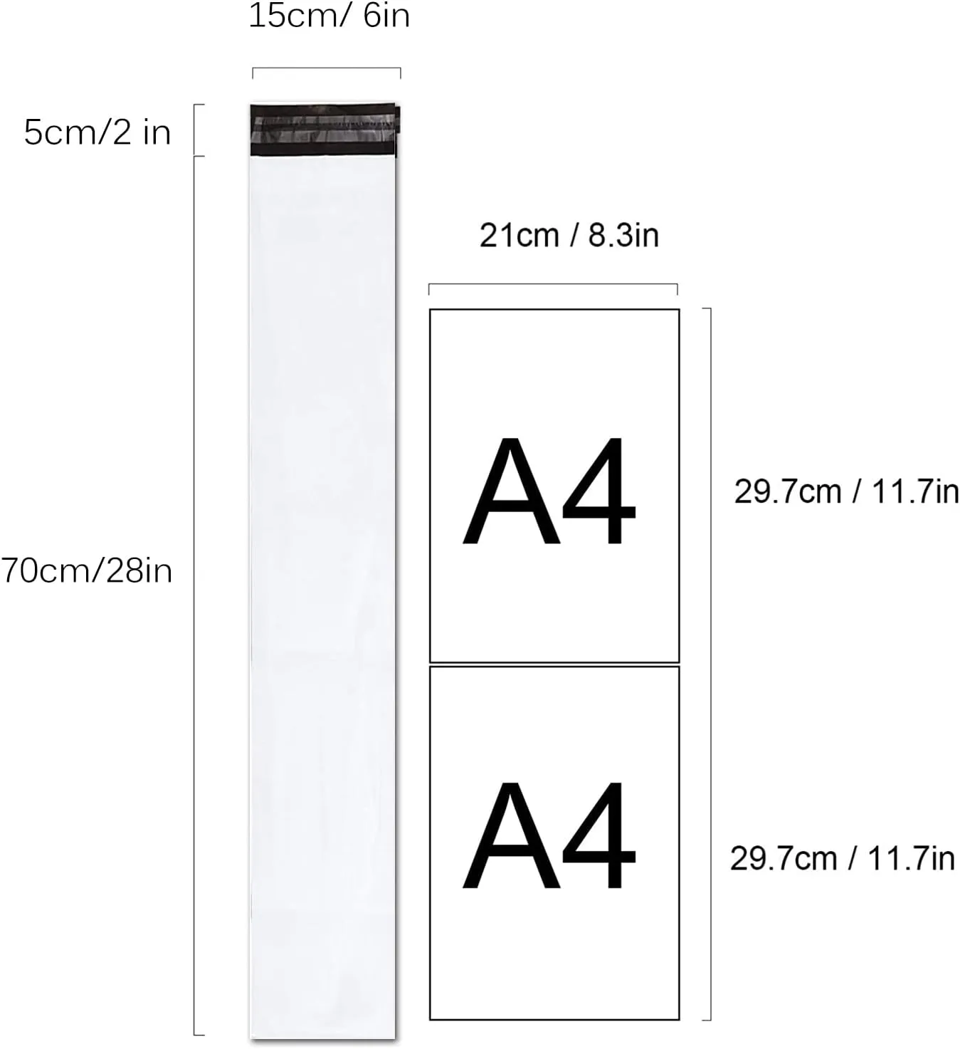 Unique Poly Mailers 6x28 Inch 50 Pack Envelopes Bag for Long Items,White Self Sealing Waterproof Mailing Shipping Bags