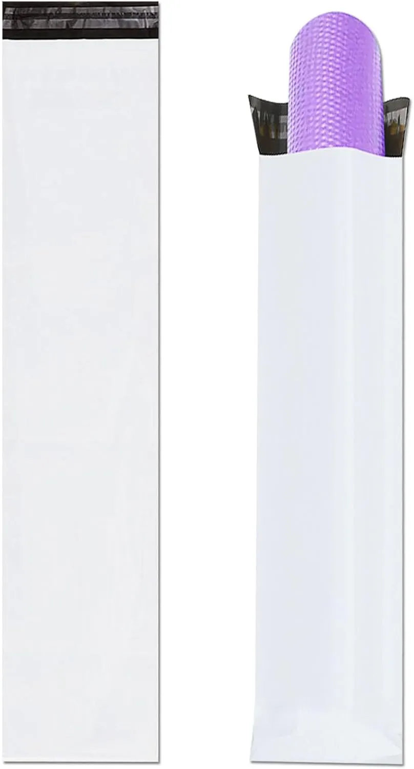 Unique Poly Mailers 6x28 Inch 50 Pack Envelopes Bag for Long Items,White Self Sealing Waterproof Mailing Shipping Bags