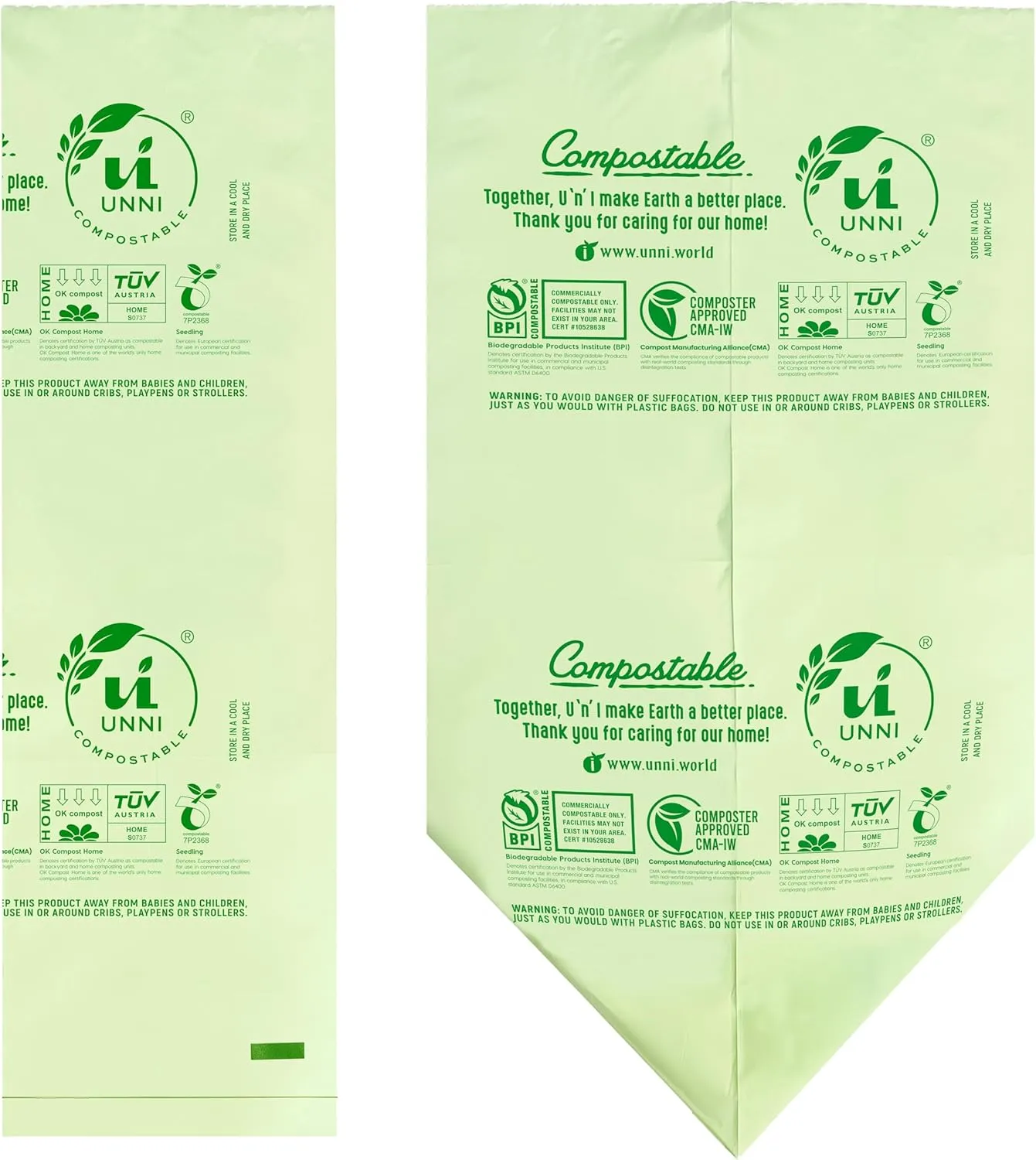 UNNI Compostable Lawn & Leaf Liner Bags, 30-33 Gallon, 124 Liter, 1.1 Mil Extra Thick, 40 Count, Yard Waste & Food Scraps Disposal, ASTM D6400, BPI, CMA & OK compost HOME Certified, San Francisco