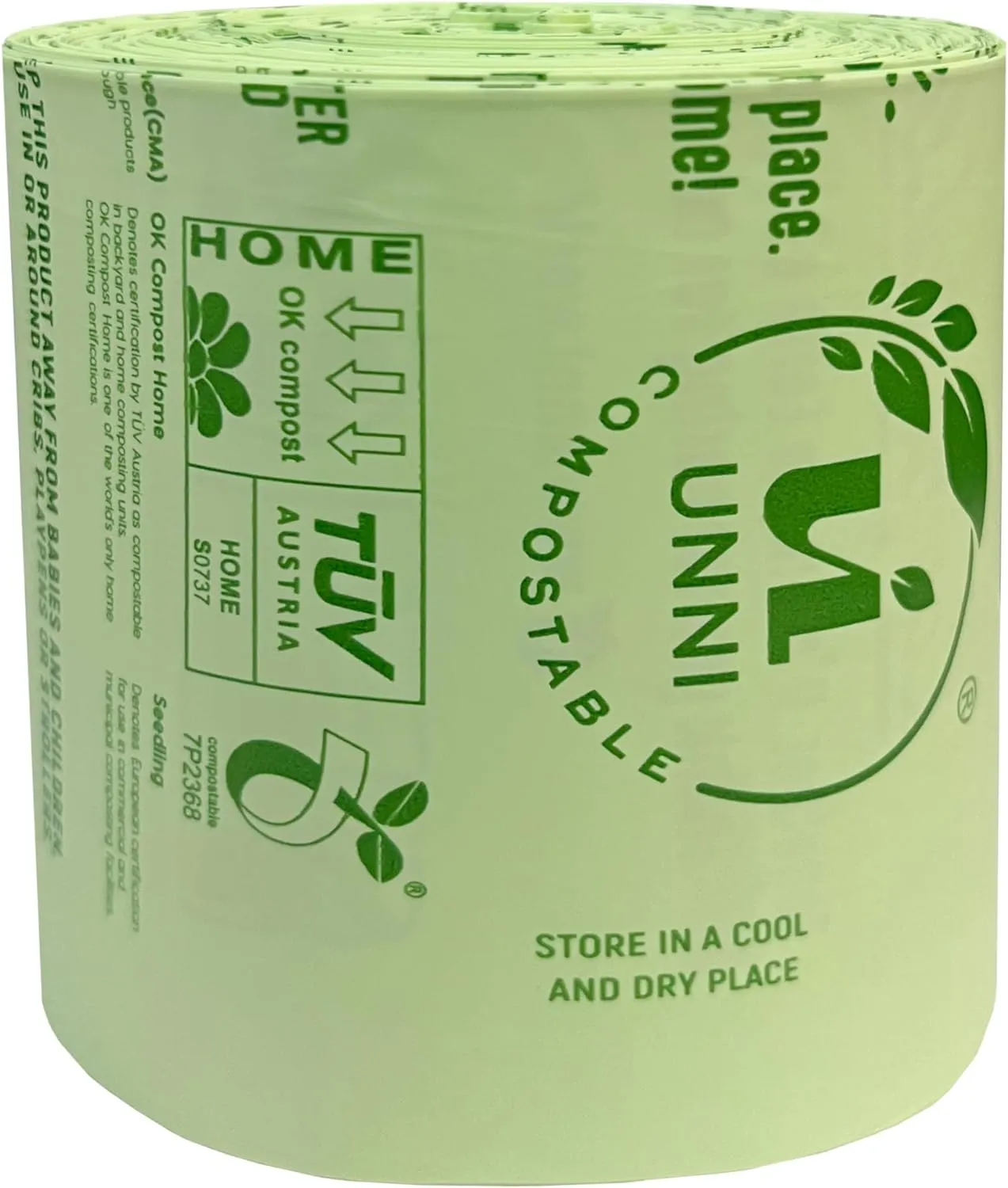 UNNI Compostable Liner Bags, 3 Gallon, 11.35 Liter, 100 Count, Extra Thick 0.71 Mil, Small Kitchen Food Scrap Waste Bags, ASTM D6400, US BPI, CMA and Europe OK compost HOME Certified, San Francisco
