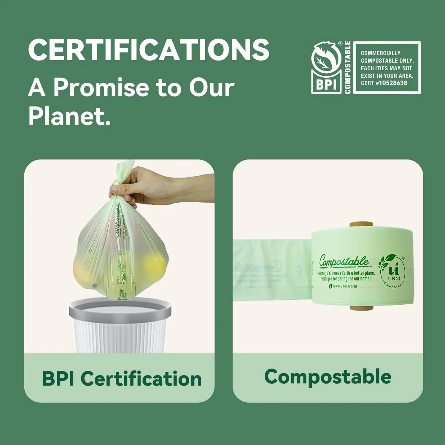 UNNI Compostable Produce Bags, 15"x17", 350 Count, ASTM D6400, BPI, CMA & OK compost HOME Certified, For Farmers Markets, Grocery Stores & Sustainable Produce Storage, Rooted in San Francisco