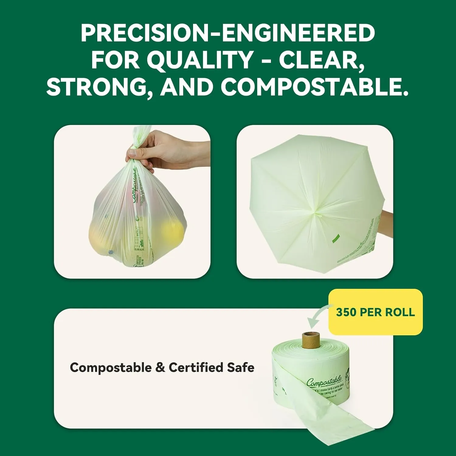 UNNI Compostable Produce Bags, 15"x17", 350 Count, ASTM D6400, BPI, CMA & OK compost HOME Certified, For Farmers Markets, Grocery Stores & Sustainable Produce Storage, Rooted in San Francisco