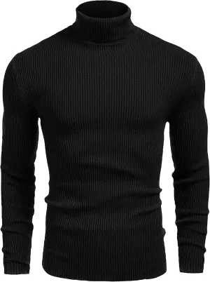 URBAN BUCK Turtleneck Men Long Sleeve Knitted Shirt - Ultra Soft Cotton Slim Fit Ribbed Turtle Neck Sweater for Men