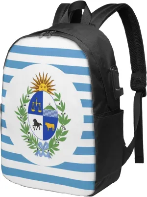 Uruguay Uruguayan Flag Laptop Backpacks Travel Backpack Casual Business Daypack Sport Rucksack Computer Bag Fits up to 17 Inch Notebook with USB Port