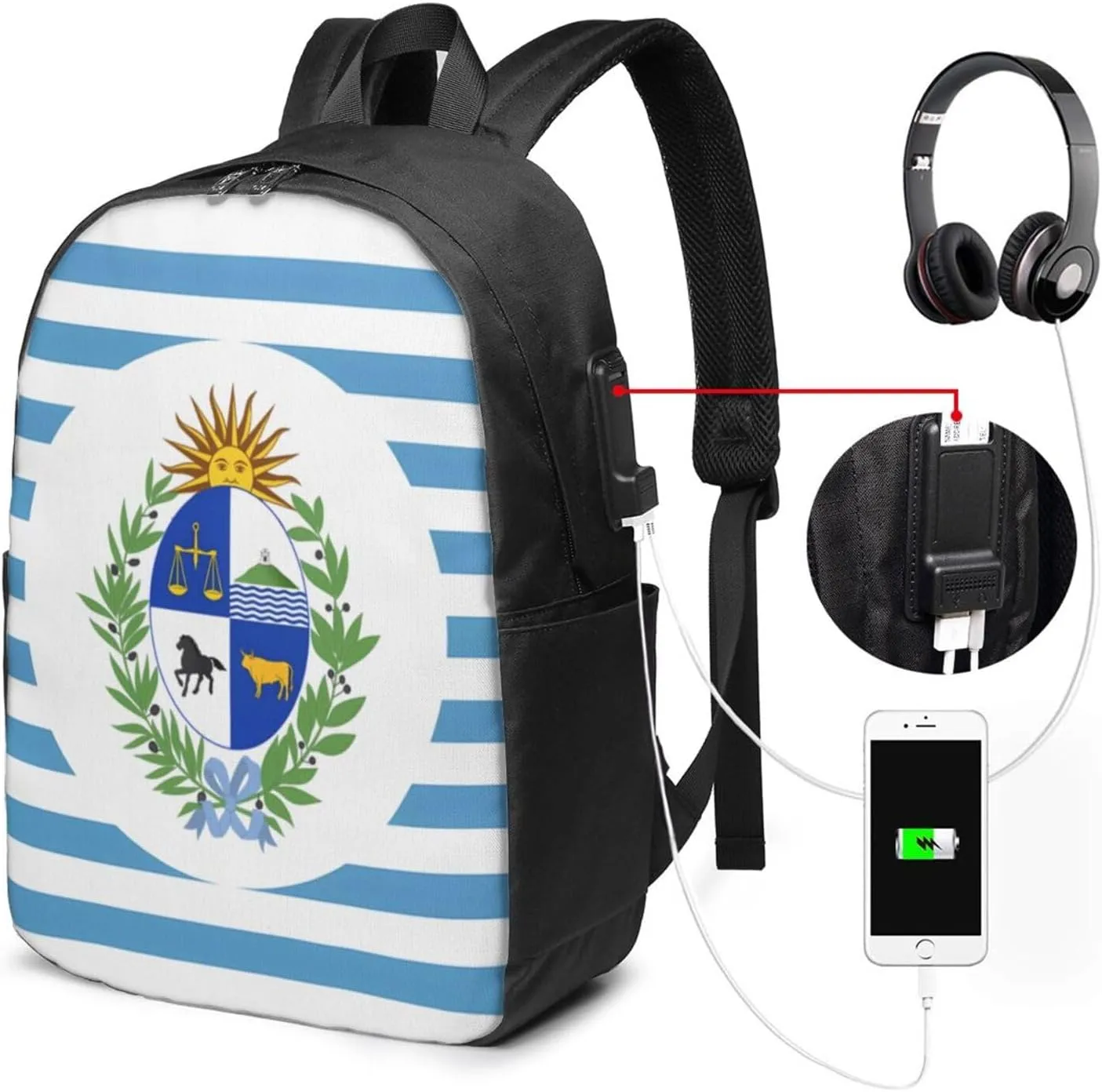 Uruguay Uruguayan Flag Laptop Backpacks Travel Backpack Casual Business Daypack Sport Rucksack Computer Bag Fits up to 17 Inch Notebook with USB Port
