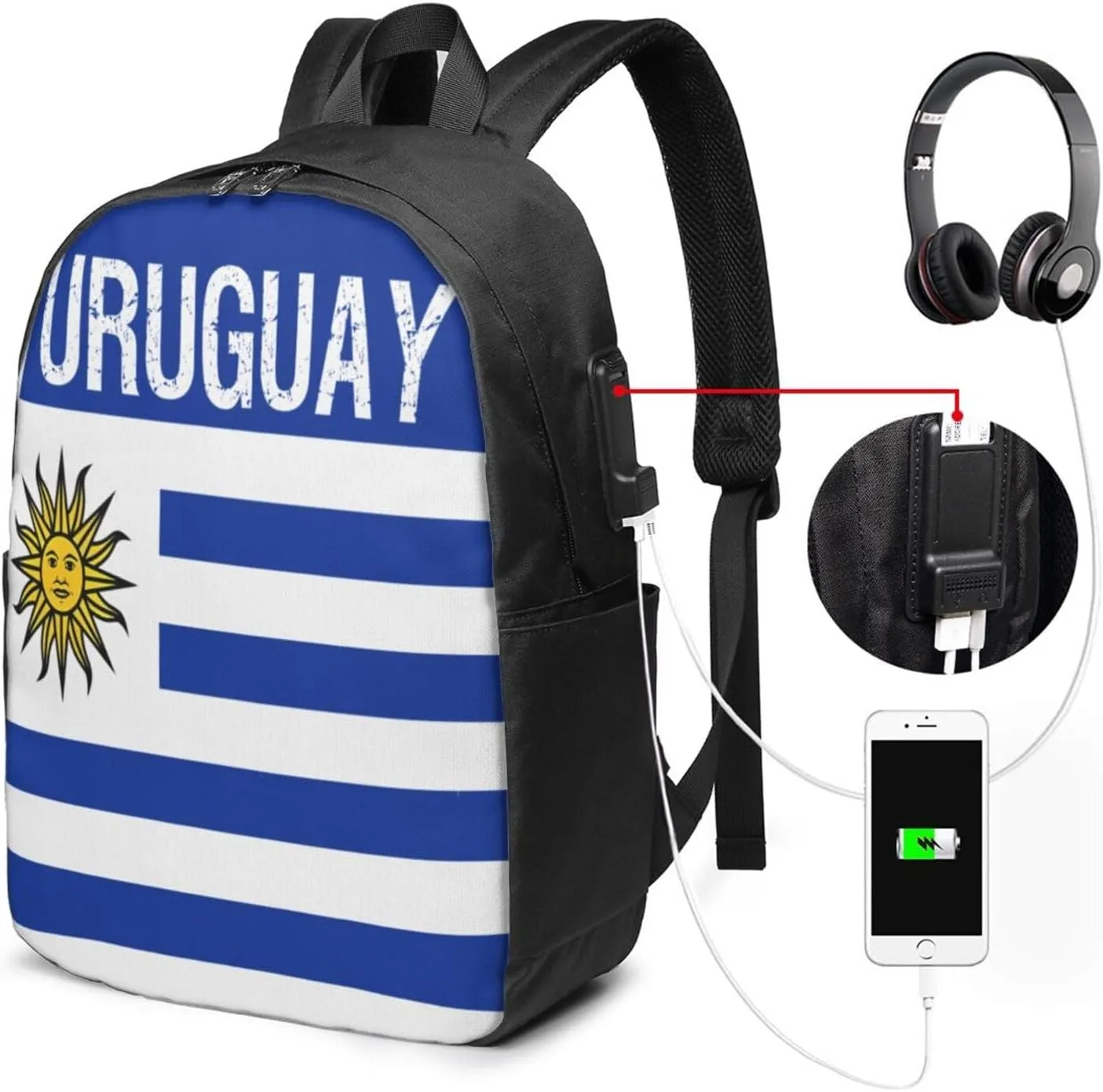 Uruguay Uruguayan Flag Laptop Backpacks Travel Backpack Casual Business Daypack Sport Rucksack Computer Bag Fits up to 17 Inch Notebook with USB Port
