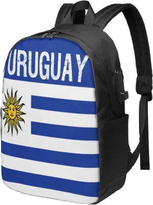 Uruguay Uruguayan Flag Laptop Backpacks Travel Backpack Casual Business Daypack Sport Rucksack Computer Bag Fits up to 17 Inch Notebook with USB Port