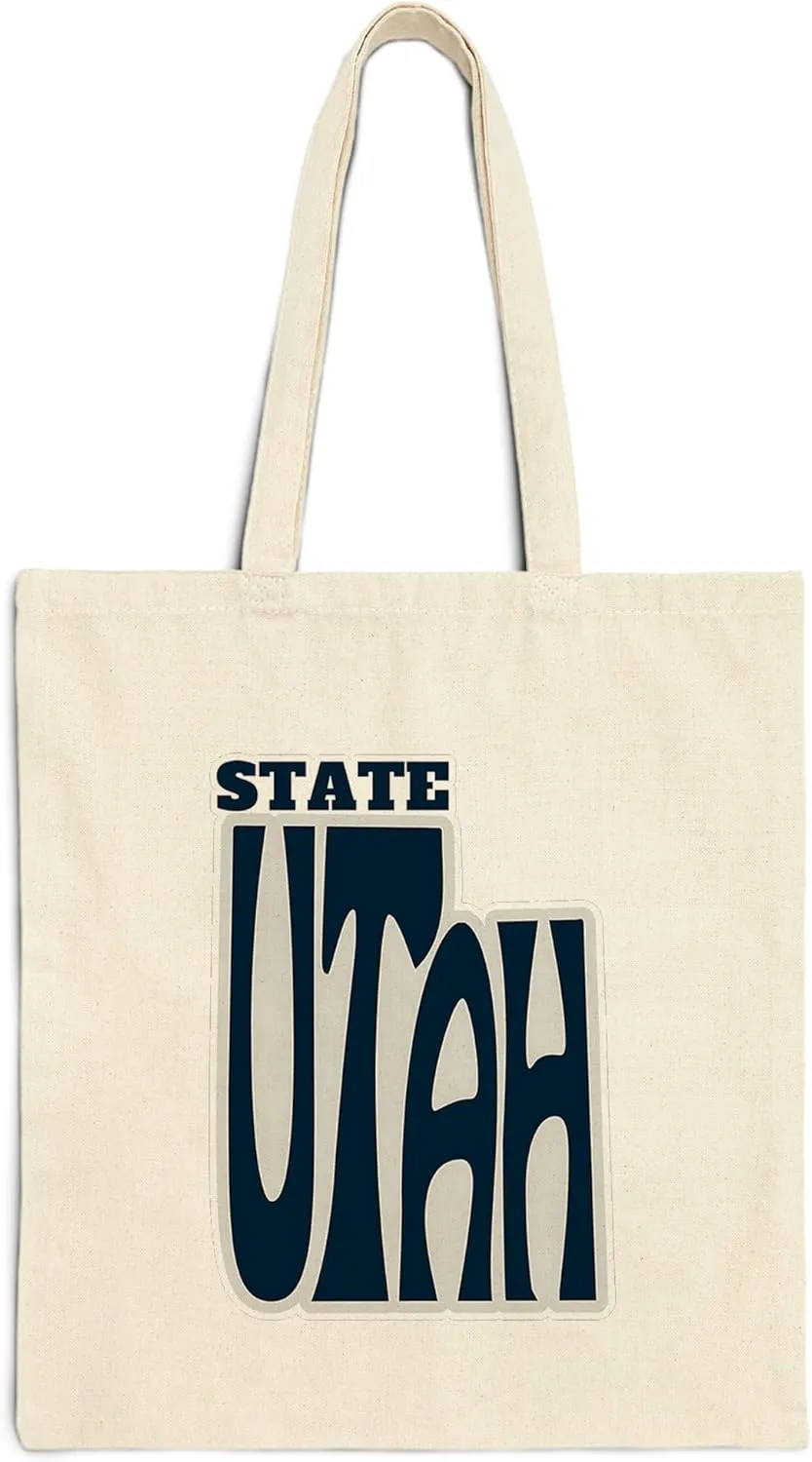 Utah State Cotton Tote Bag for Women Men Casual Tote Bag Cloth Canvas Shopping Bags with Handles Cute Bags Everyday Use 15" x 16" Aesthetic Gift ID44997
