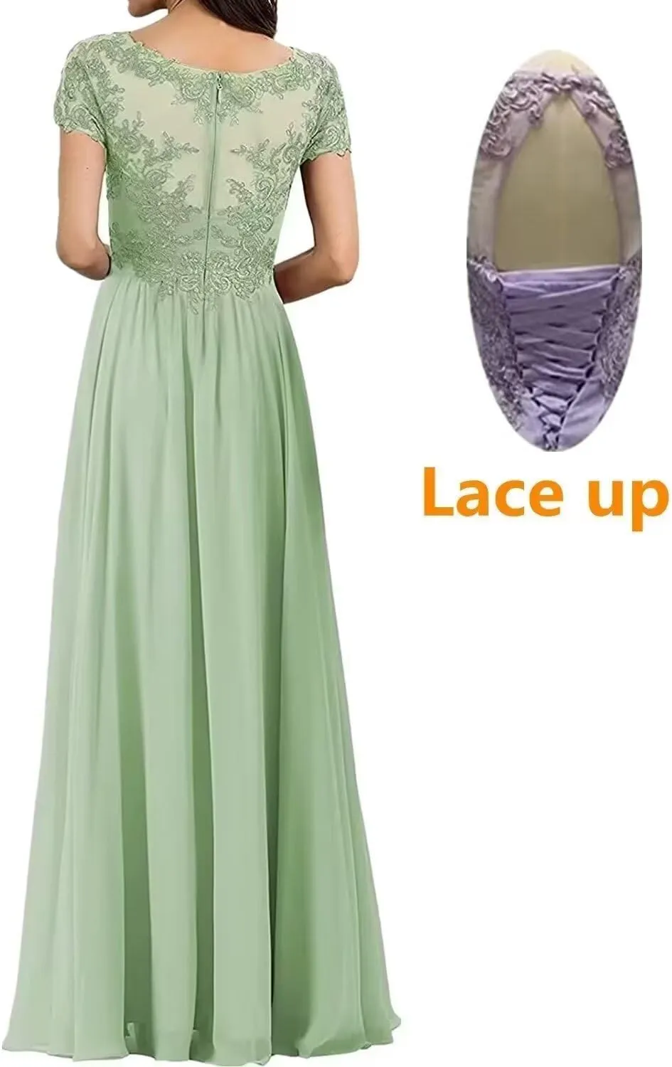 V Neck Mother of The Bride Dresses for Wedding Lace Appliques Prom Dress Women's Cap Sleeves Formal Evening Party Dress