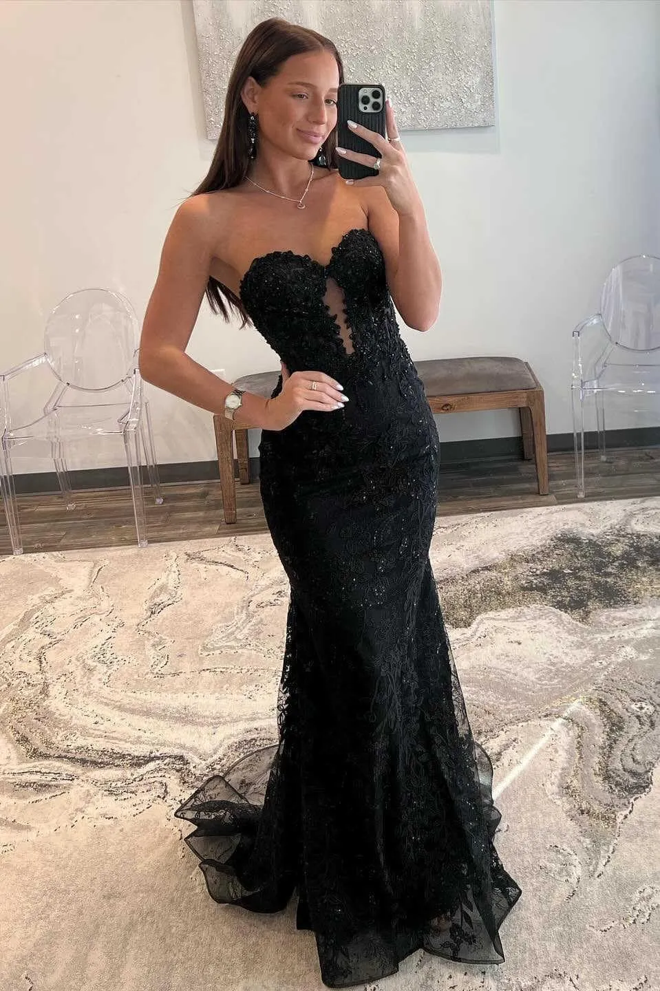 VCCICANY Strapless Mermaid Prom Dresses for Women 2025 Lace Appliques Tulle Corset Long Formal Evening Party Gowns