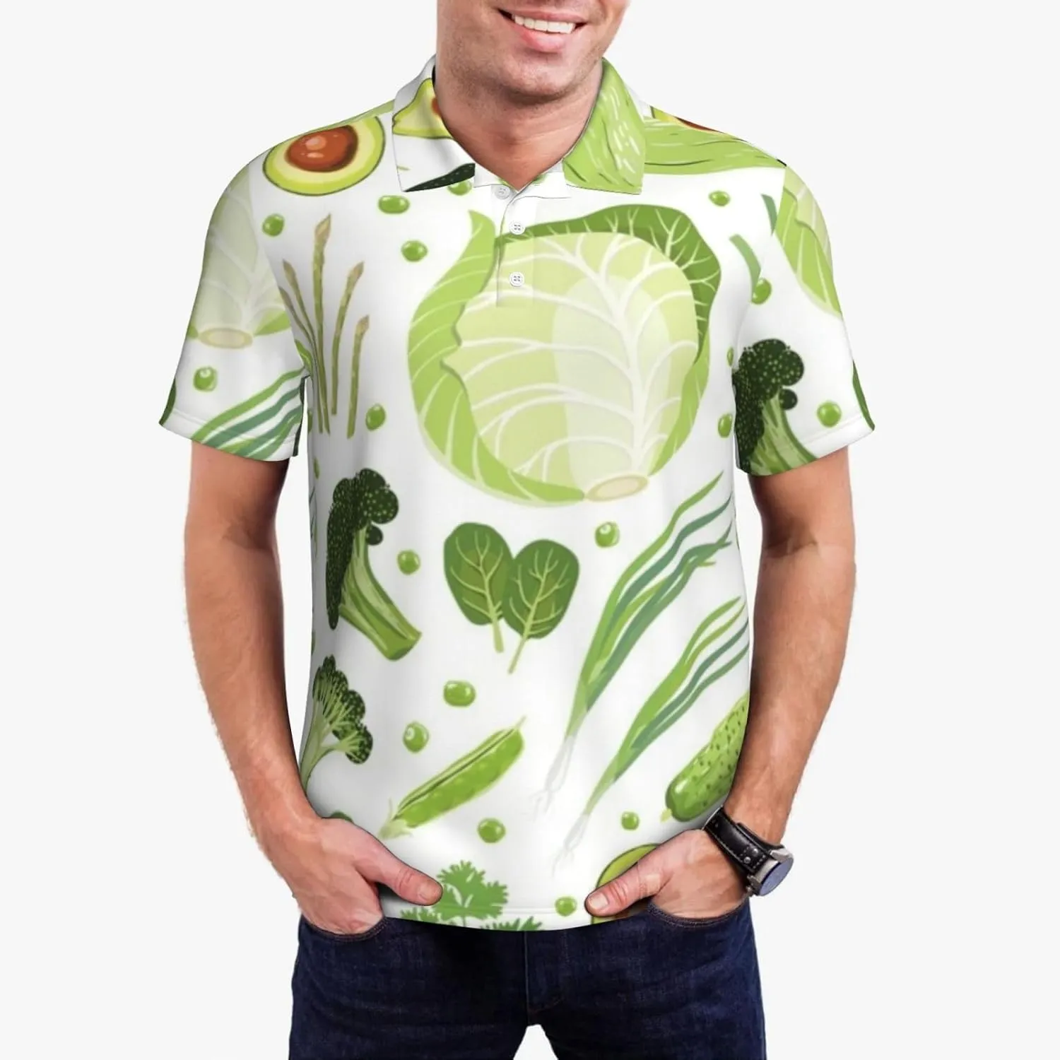 Vegetables Cabbage Cucumber Men's Short Sleeve Polo Shirts Business Casual Shirt Summer Dry Fit Golf Shirts