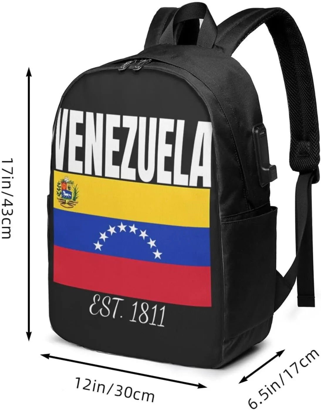 Venezuelan Venezuela Flag EST. 1811 Laptop Backpacks Travel Backpack Casual Business Daypack Sport Rucksack Computer Bag Fits up to 17 Inch Notebook with USB Port