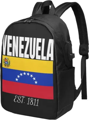 Venezuelan Venezuela Flag EST. 1811 Laptop Backpacks Travel Backpack Casual Business Daypack Sport Rucksack Computer Bag Fits up to 17 Inch Notebook with USB Port