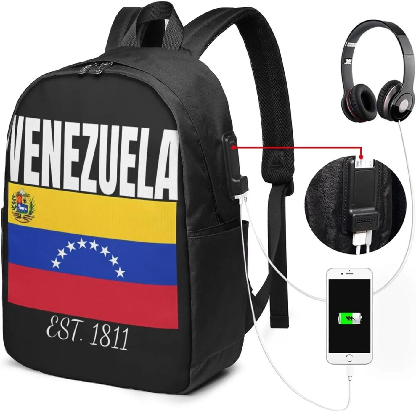 Venezuelan Venezuela Flag EST. 1811 Laptop Backpacks Travel Backpack Casual Business Daypack Sport Rucksack Computer Bag Fits up to 17 Inch Notebook with USB Port