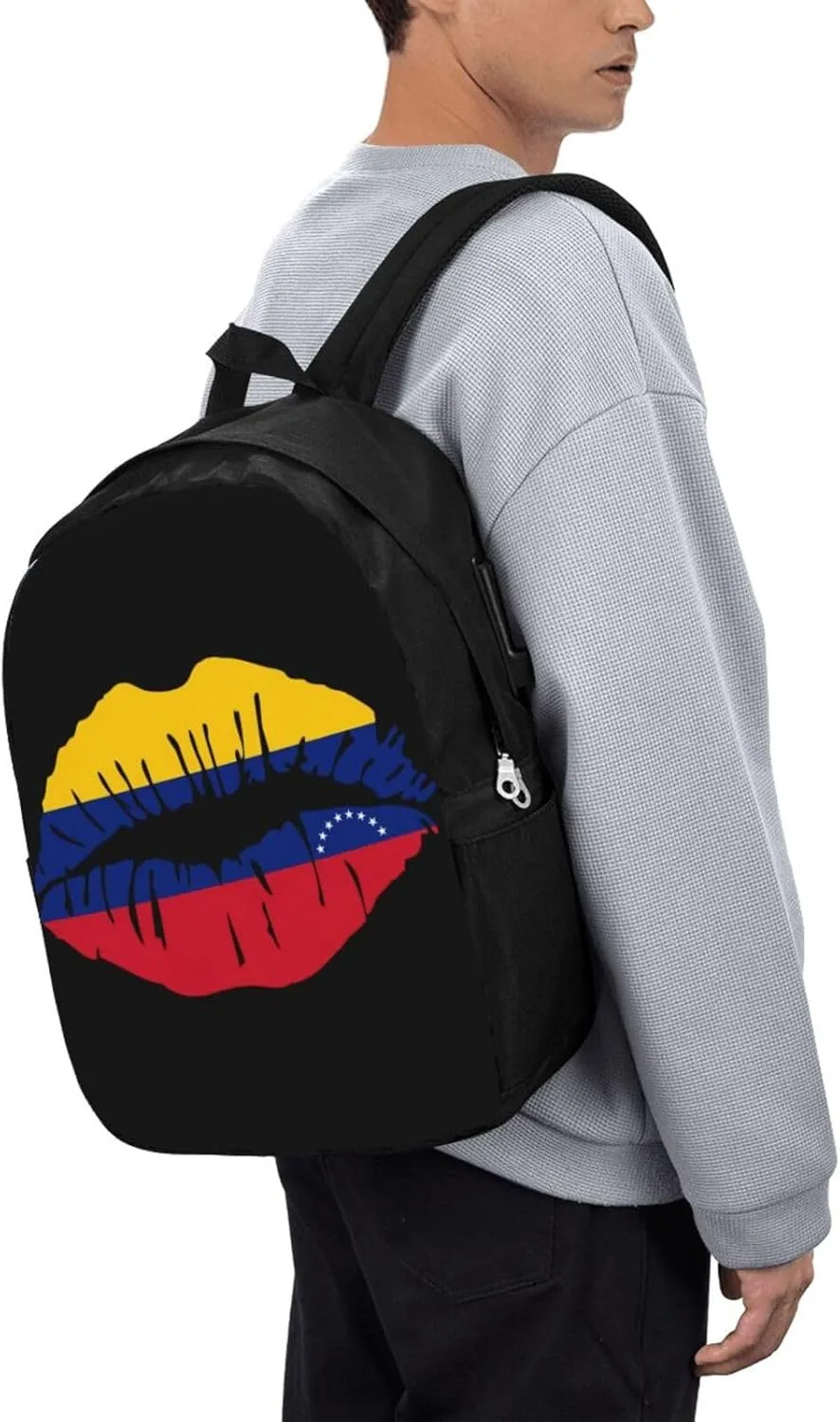 Venezuelan Venezuela Flag Lips Laptop Backpacks Travel Backpack Casual Business Daypack Sport Rucksack Computer Bag Fits up to 17 Inch Notebook with USB Port