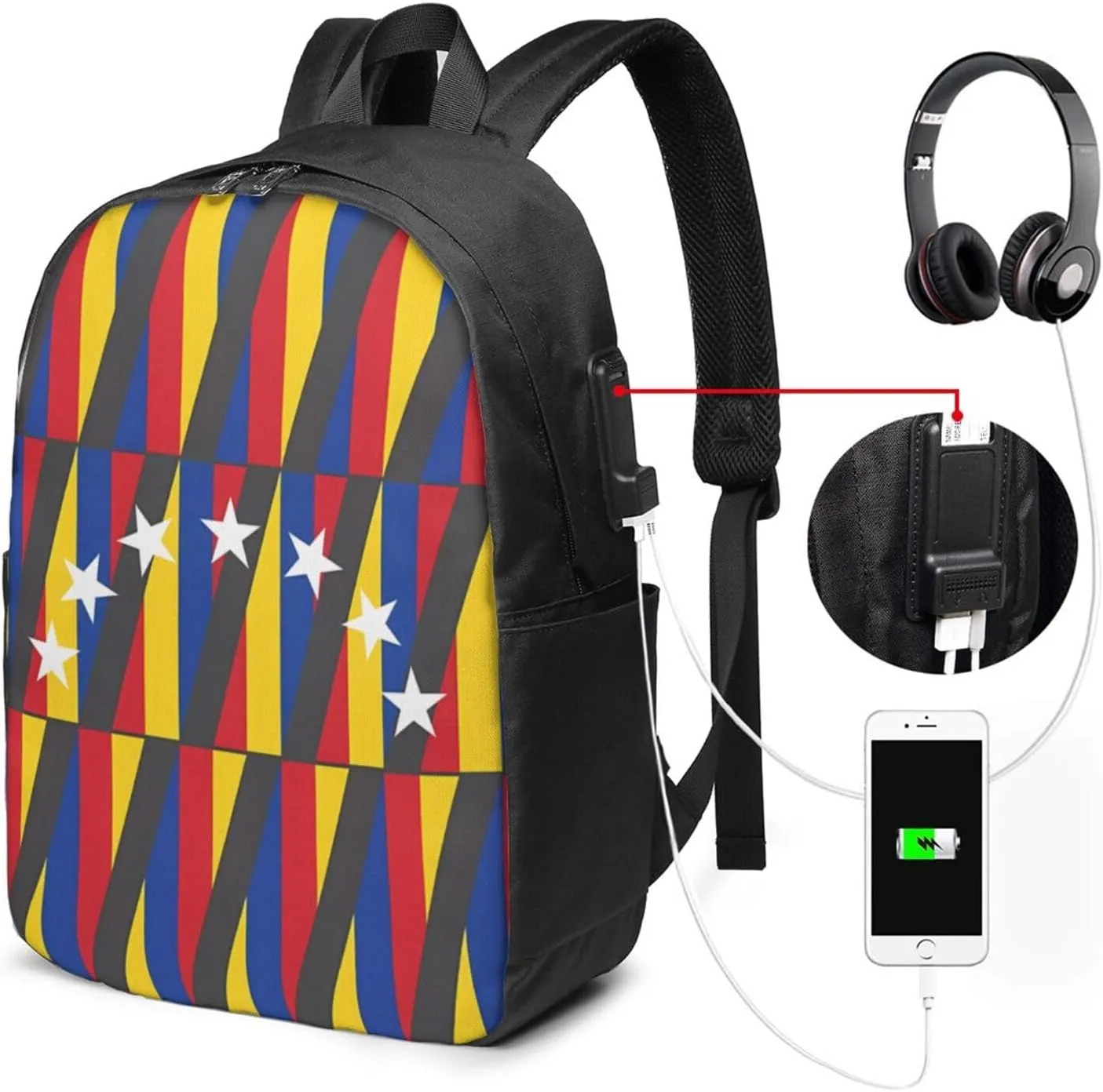 Venezuelan Venezuela Flag Stripe Laptop Backpacks Travel Backpack Casual Business Daypack Sport Rucksack Computer Bag Fits up to 17 Inch Notebook with USB Port