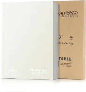 VestaEco Compostable Vacuum Sealer Bags, 8" x 12" 50 Count, Eco-Friendly, Heavy-Duty Food Storage Bags, BPA-Free, for Storage, Meal Prep or Sous Vide