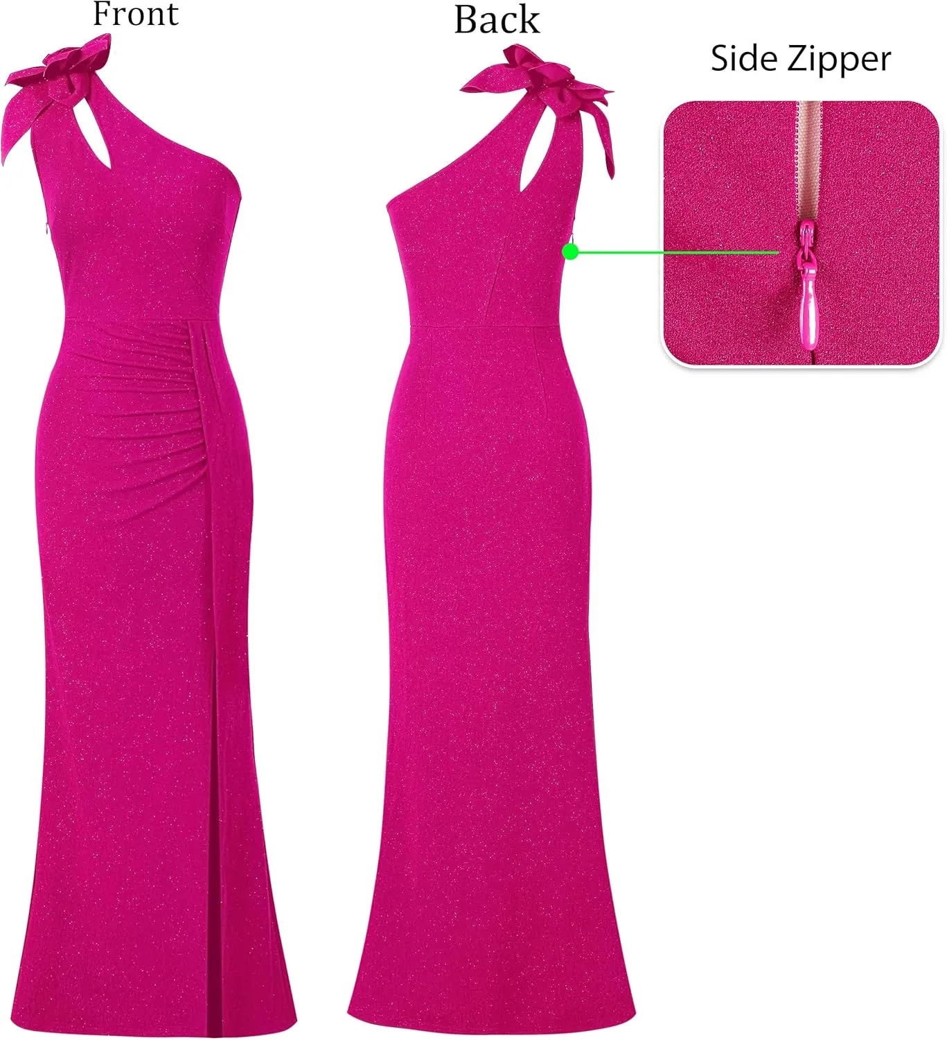 VFSHOW Womens 3D Flower One Shoulder Ruched Prom Formal Wedding Guest Maxi Dress 2023 Sexy Cocktail Split Cutout Evening Gown