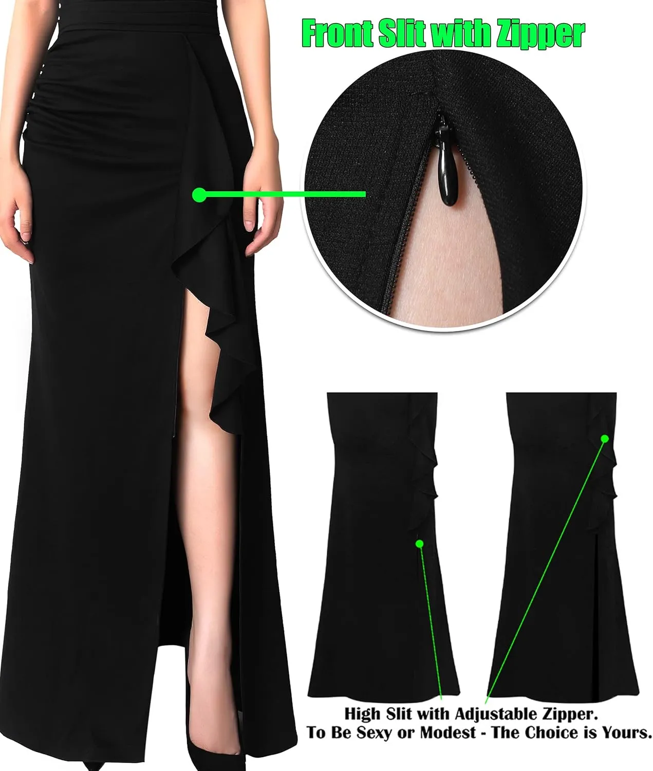 VFSHOW Womens Formal Ruched Ruffles Evening Prom Wedding Party Maxi Dress