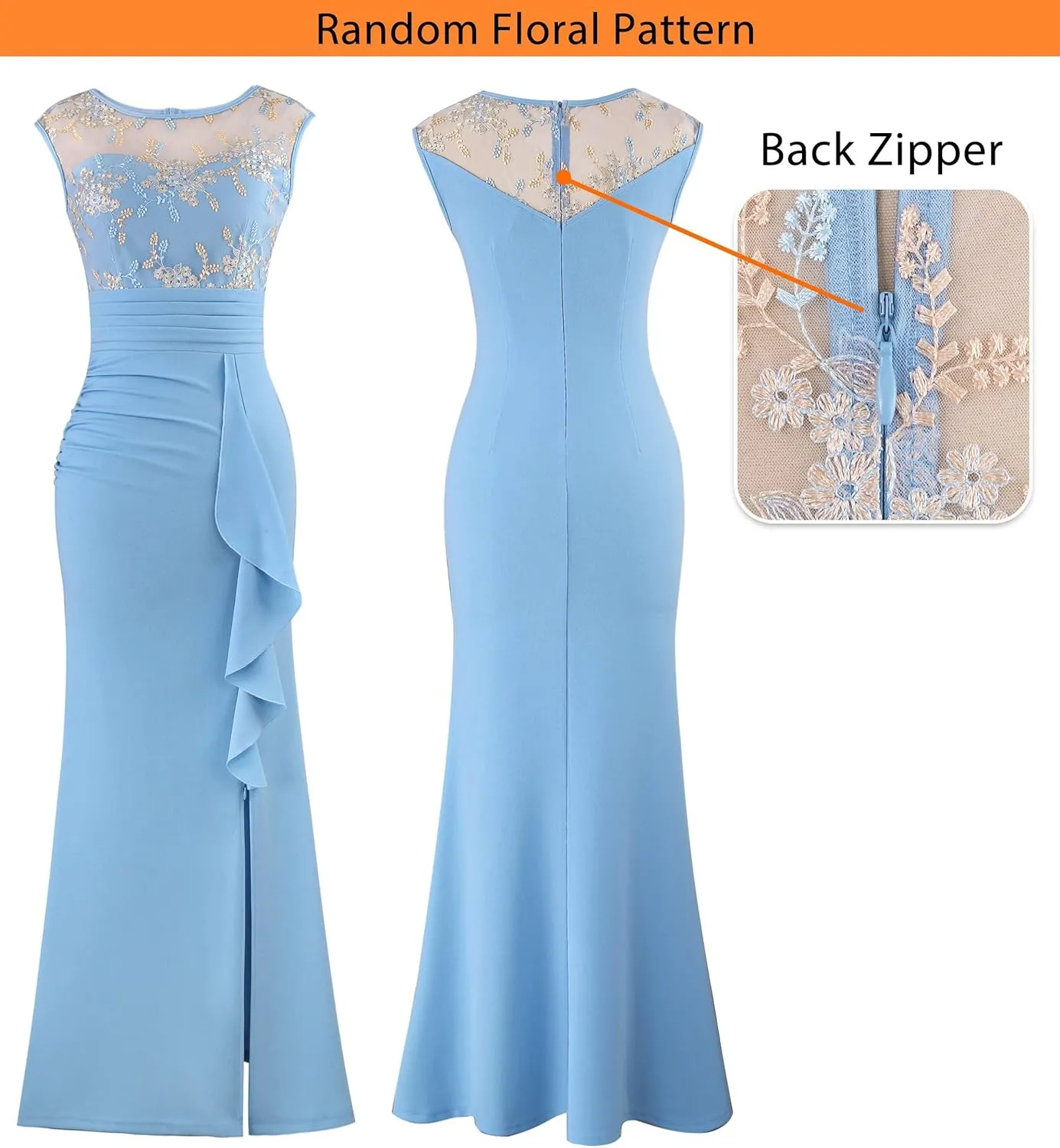 VFSHOW Womens Formal Ruched Ruffles Evening Prom Wedding Party Maxi Dress