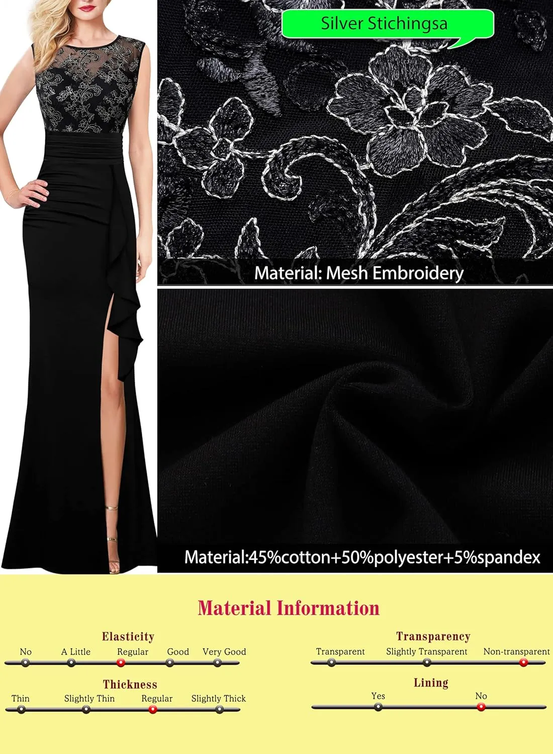 VFSHOW Womens Formal Ruched Ruffles Evening Prom Wedding Party Maxi Dress