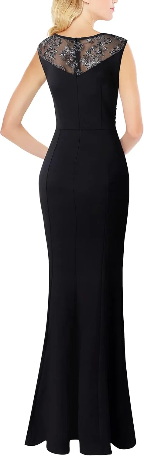 VFSHOW Womens Formal Ruched Ruffles Evening Prom Wedding Party Maxi Dress