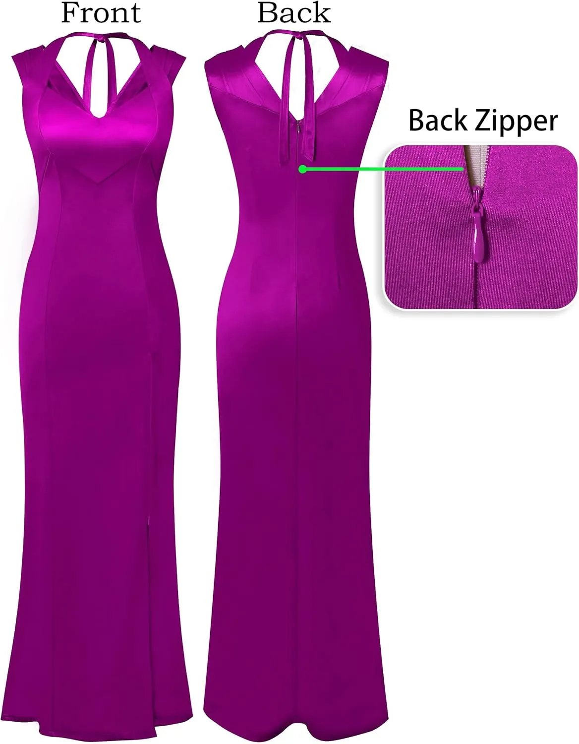 VFSHOW Womens V Halter Neck Zipper High Split Formal Evening Gown Wedding Prom Party Maxi Dress
