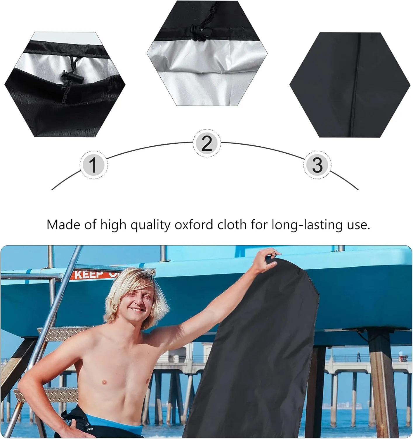 VICASKY 1pc Surfboard Day Bag Cover Outdoor Longboard Size Surfboard Cover Surfboard Bags 70. 74X19. 65in (Black)