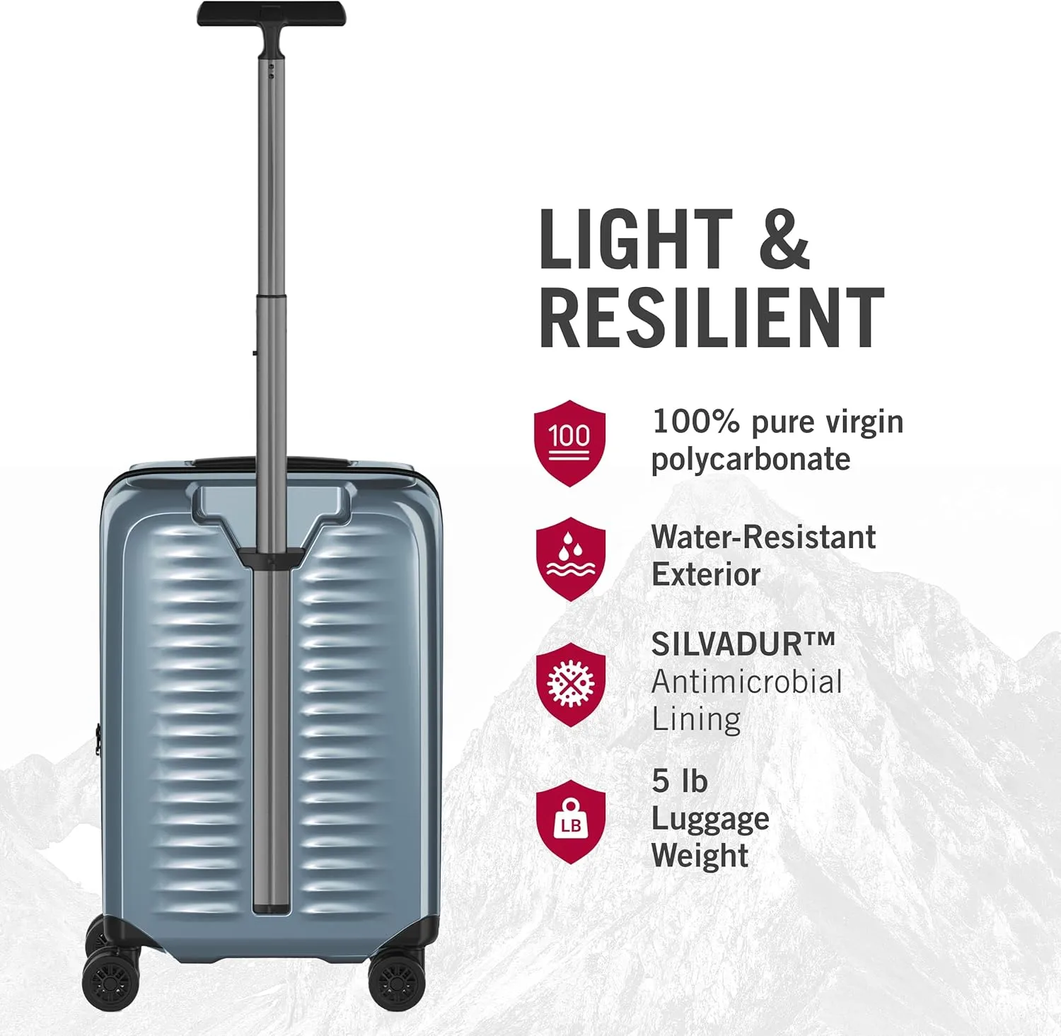 Victorinox Airox Frequent Flyer Hardside Carry-On - Sleek 4-Wheeled Luggage - Suitcase Includes Combination Lock, Spinner Wheels & More - 34 Liters, Light Capri Blue