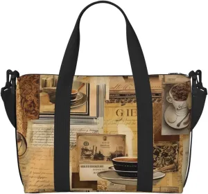 Vintage Coffee Travel Bag, Retro Newspaper Weekender Overnight Bag, Shoulder Travel Duffel Bag Carry On Gym Bag for Women Men