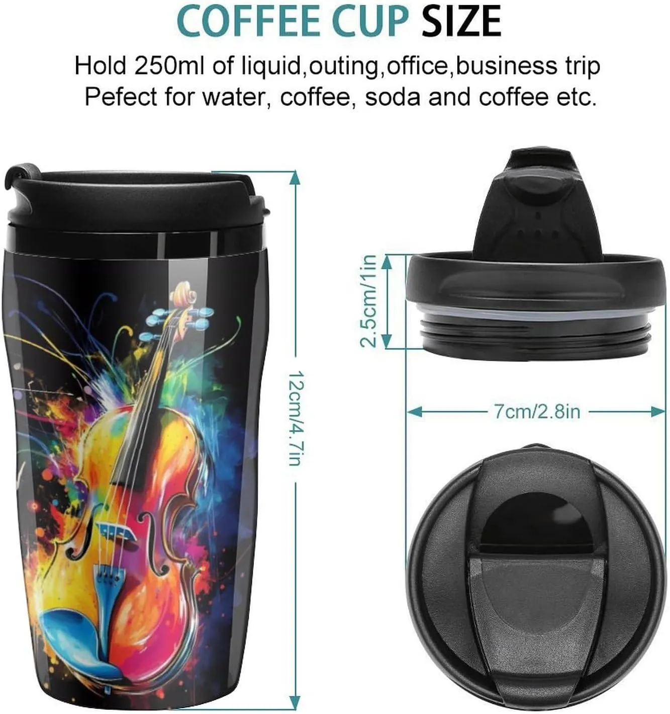 Violin Player Coffee Mug with Lid Portable Tumbler Water Bottle for Travel Business 250ml