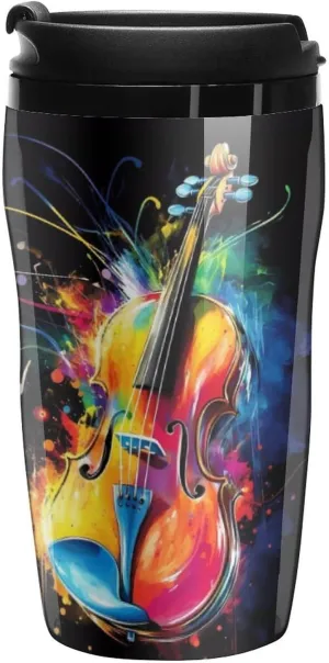 Violin Player Coffee Mug with Lid Portable Tumbler Water Bottle for Travel Business 250ml