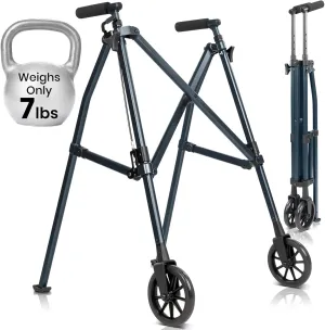 Vive Mobility Lightweight Folding Walker for Seniors - Narrow Foldable Rolling Walker for Small Spaces- Compact & Collapsible for Travel with Wheels, Mobility Support, Portable