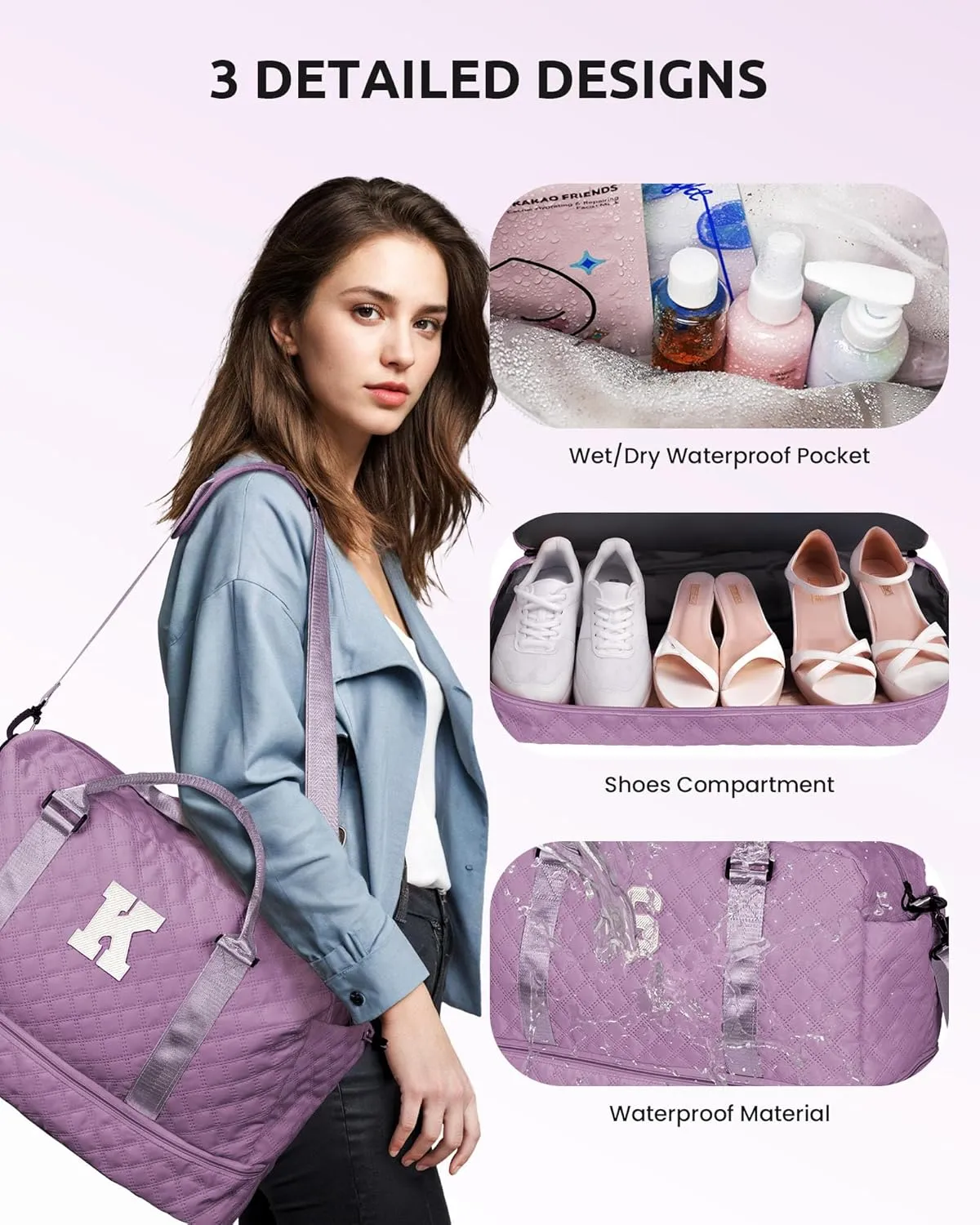 Voguewood Women's Personalized Weekender Bag with Shoulder Strap & Travel Makeup Bag Gift for Friend Sister