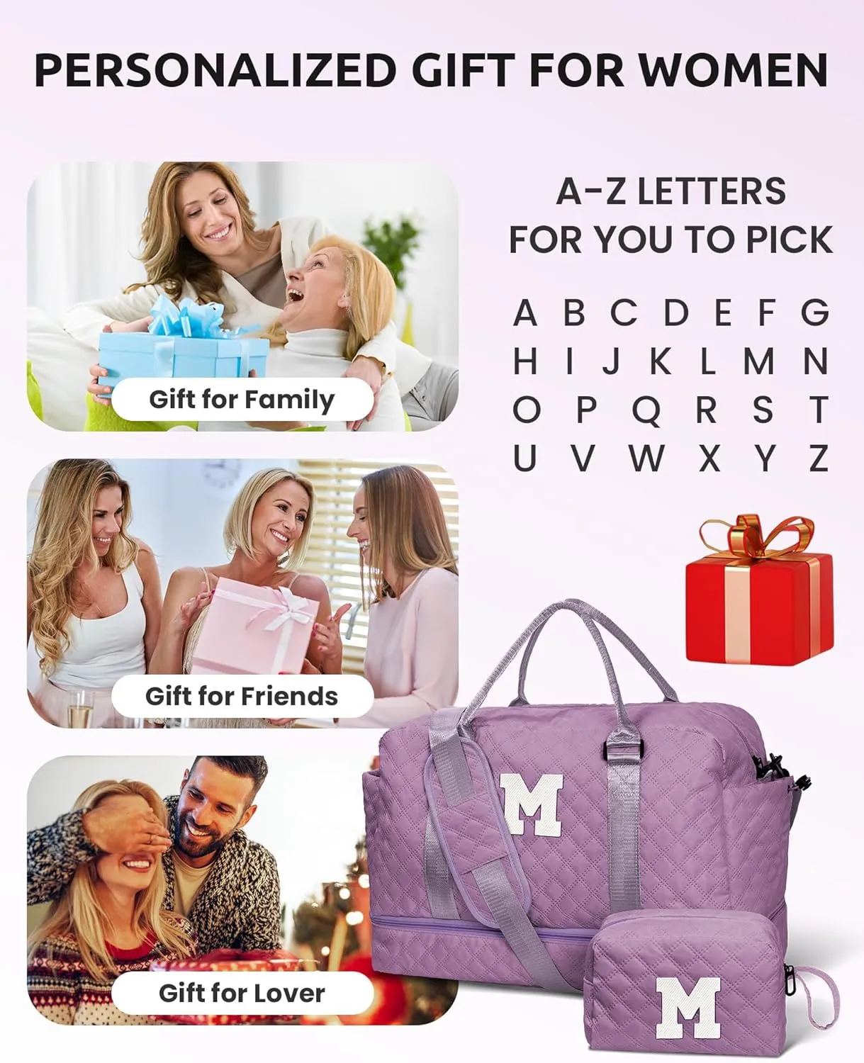 Voguewood Women's Personalized Weekender Bag with Shoulder Strap & Travel Makeup Bag Gift for Friend Sister