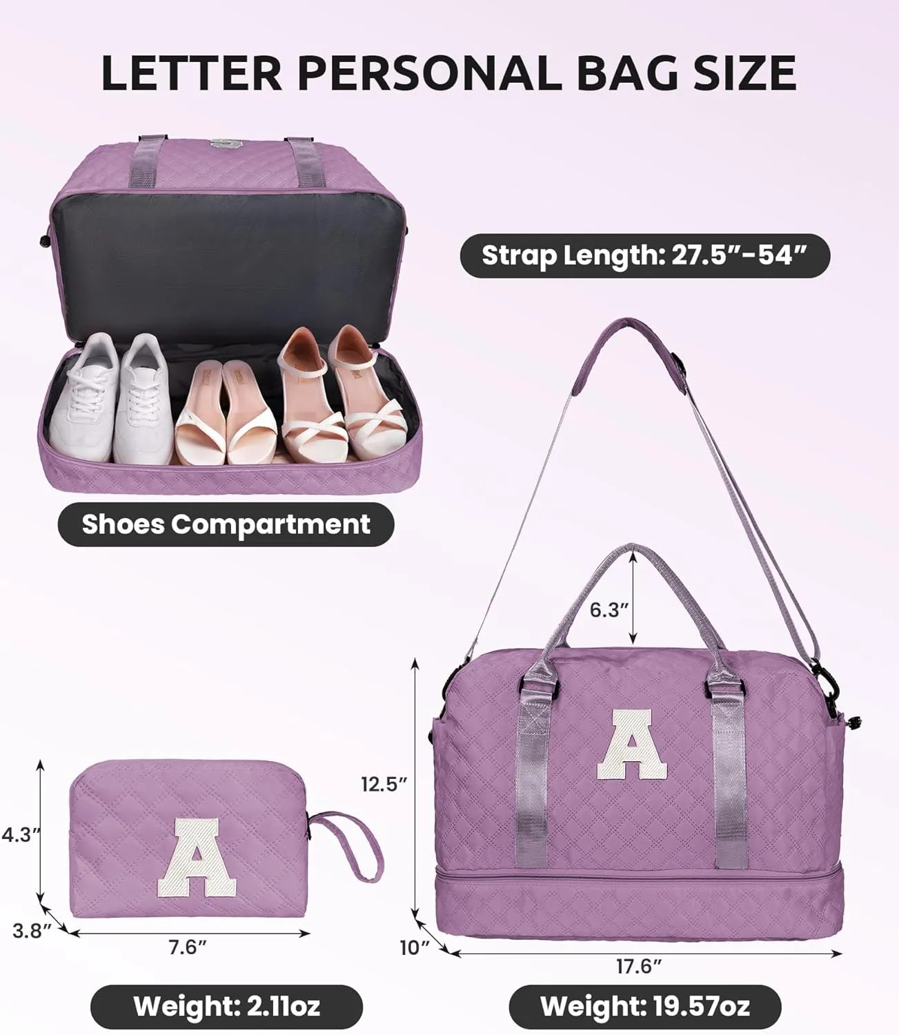 Voguewood Women's Personalized Weekender Bag with Shoulder Strap & Travel Makeup Bag Gift for Friend Sister