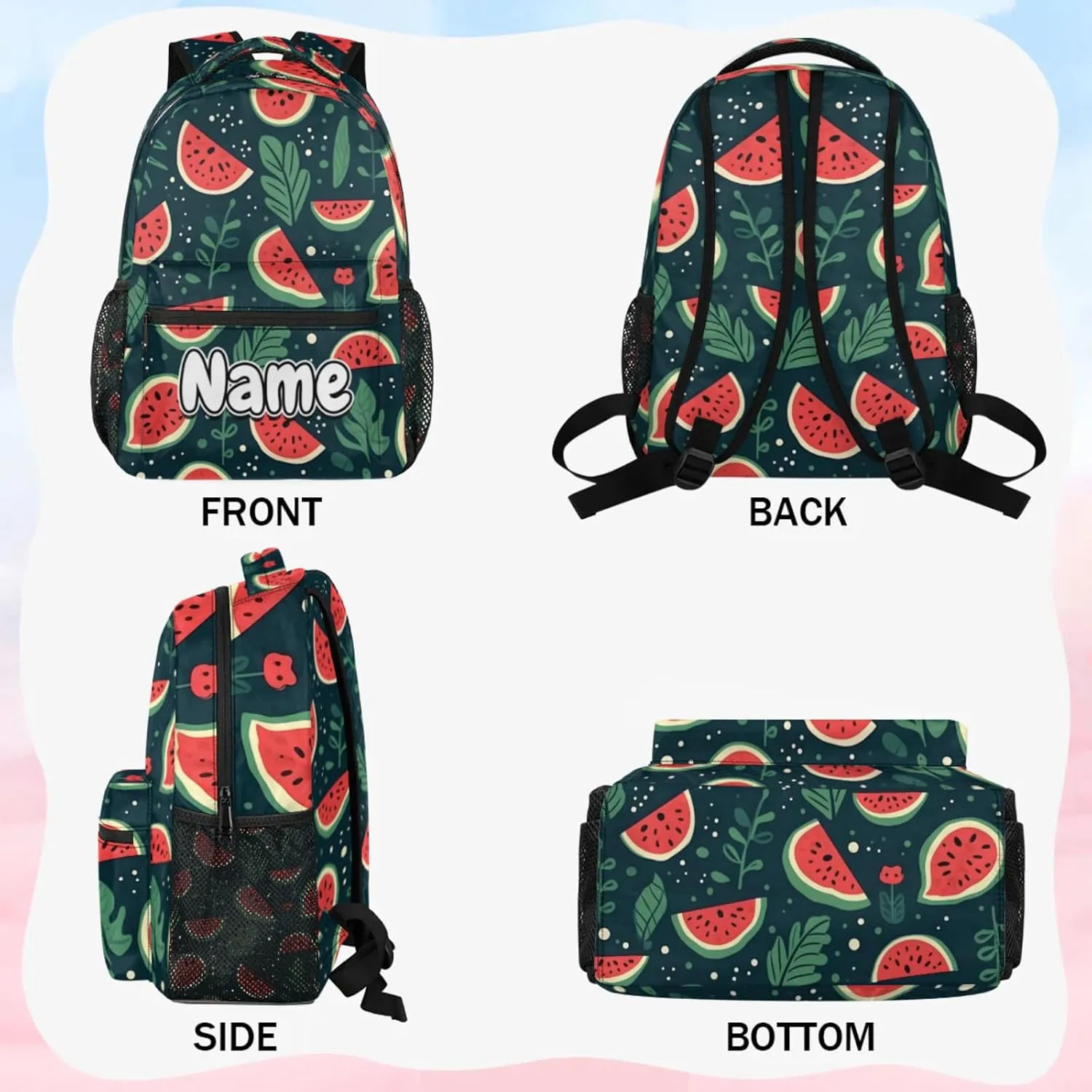 Watermelon Print Large Backpack Fashion Travel Backpacks for Business Women Men Casual Laptop Bag Waterproof Lightweight Shoulder Bags 16in