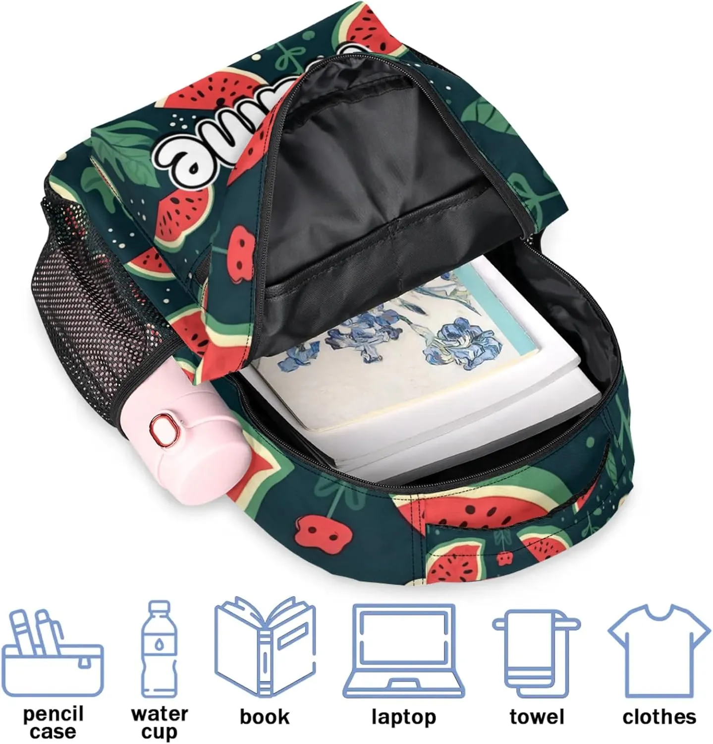 Watermelon Print Large Backpack Fashion Travel Backpacks for Business Women Men Casual Laptop Bag Waterproof Lightweight Shoulder Bags 16in