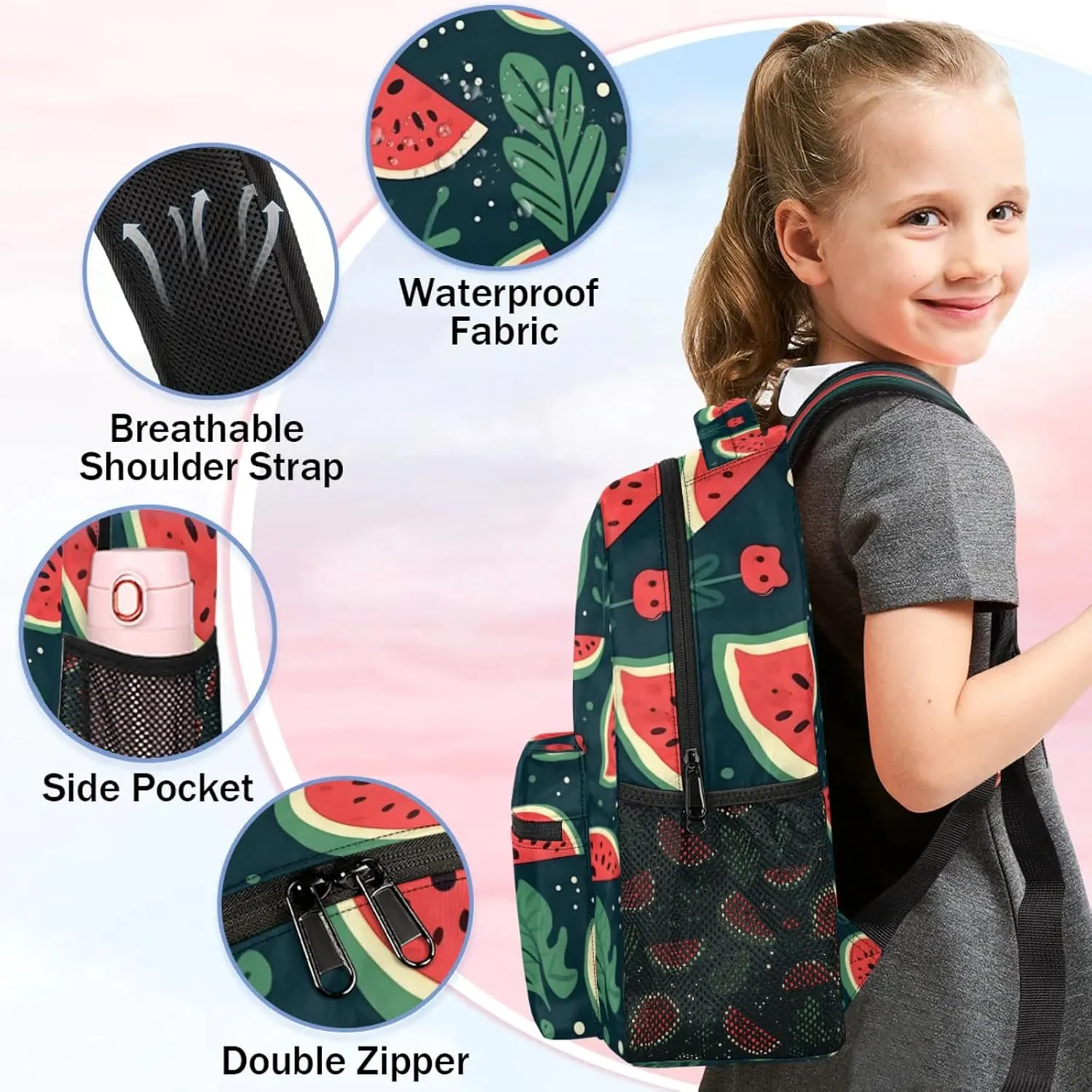 Watermelon Print Large Backpack Fashion Travel Backpacks for Business Women Men Casual Laptop Bag Waterproof Lightweight Shoulder Bags 16in