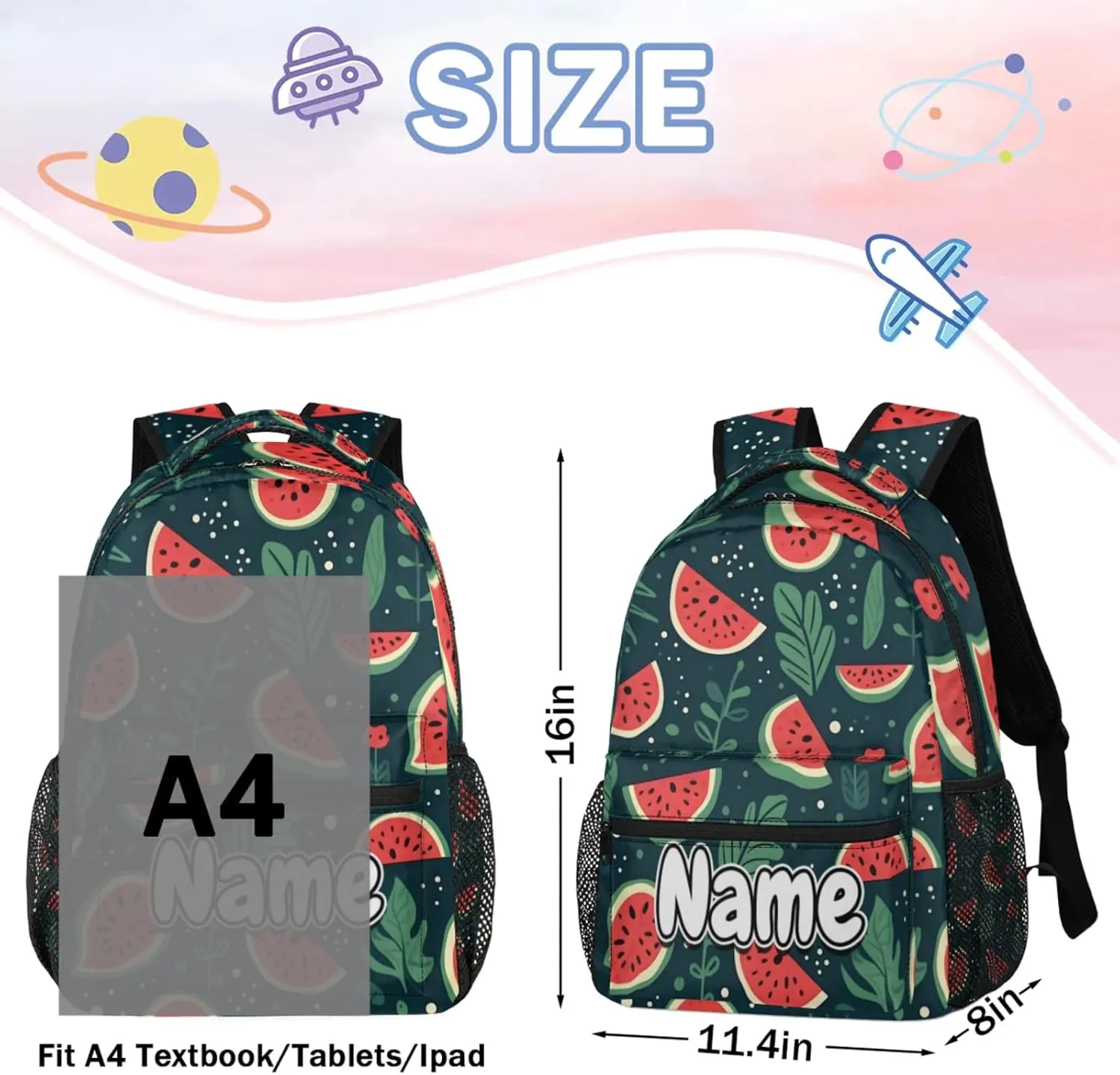 Watermelon Print Large Backpack Fashion Travel Backpacks for Business Women Men Casual Laptop Bag Waterproof Lightweight Shoulder Bags 16in