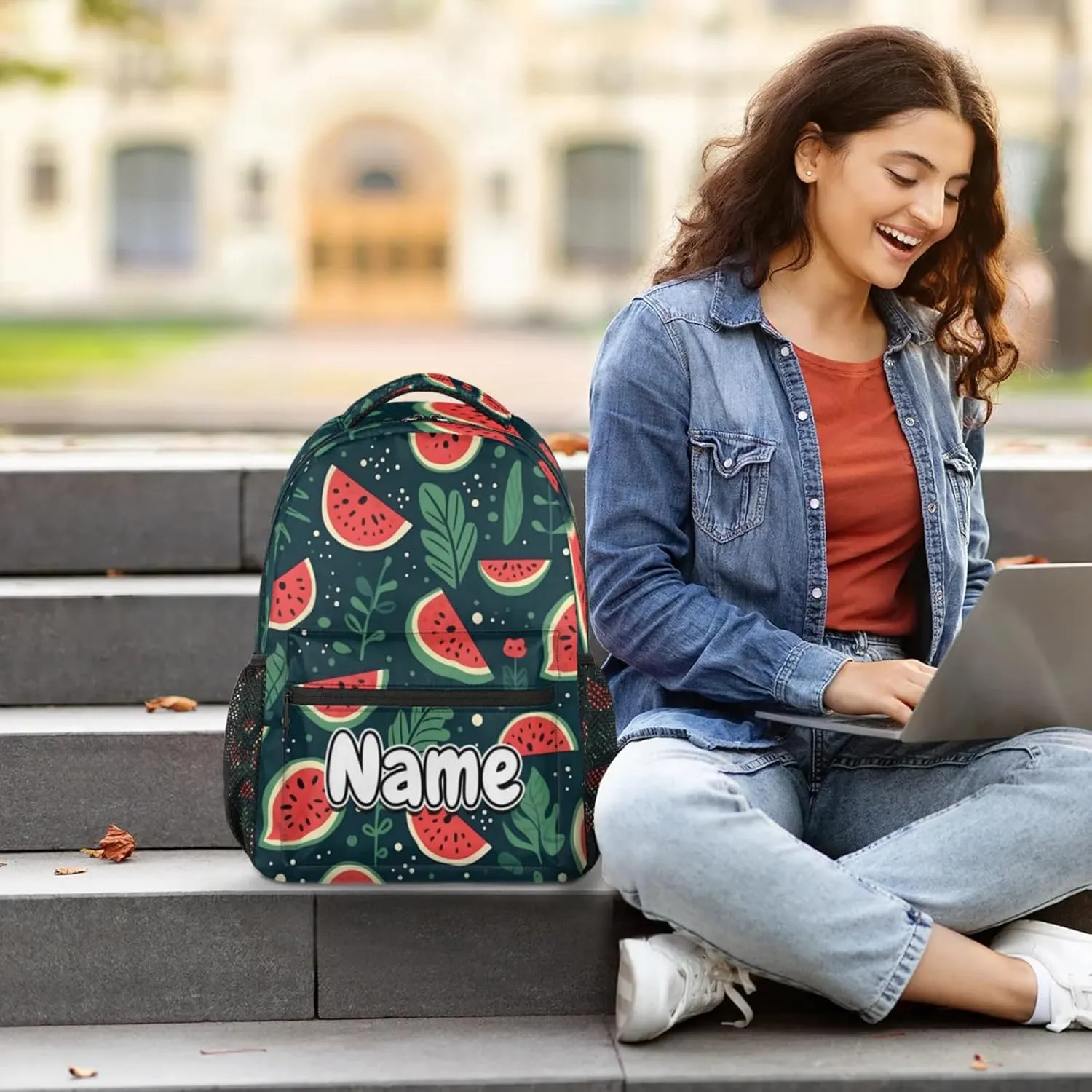 Watermelon Print Large Backpack Fashion Travel Backpacks for Business Women Men Casual Laptop Bag Waterproof Lightweight Shoulder Bags 16in