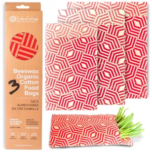 WaxWrap Beeswax Wraps For Food, Organic Cotton Food Bags - Sustainable Plastic Bag Alternative, Reusable Snack Bags, Bees Wax Wraps Reusable Food Storage - Assorted 3 Pack (S, M, L)