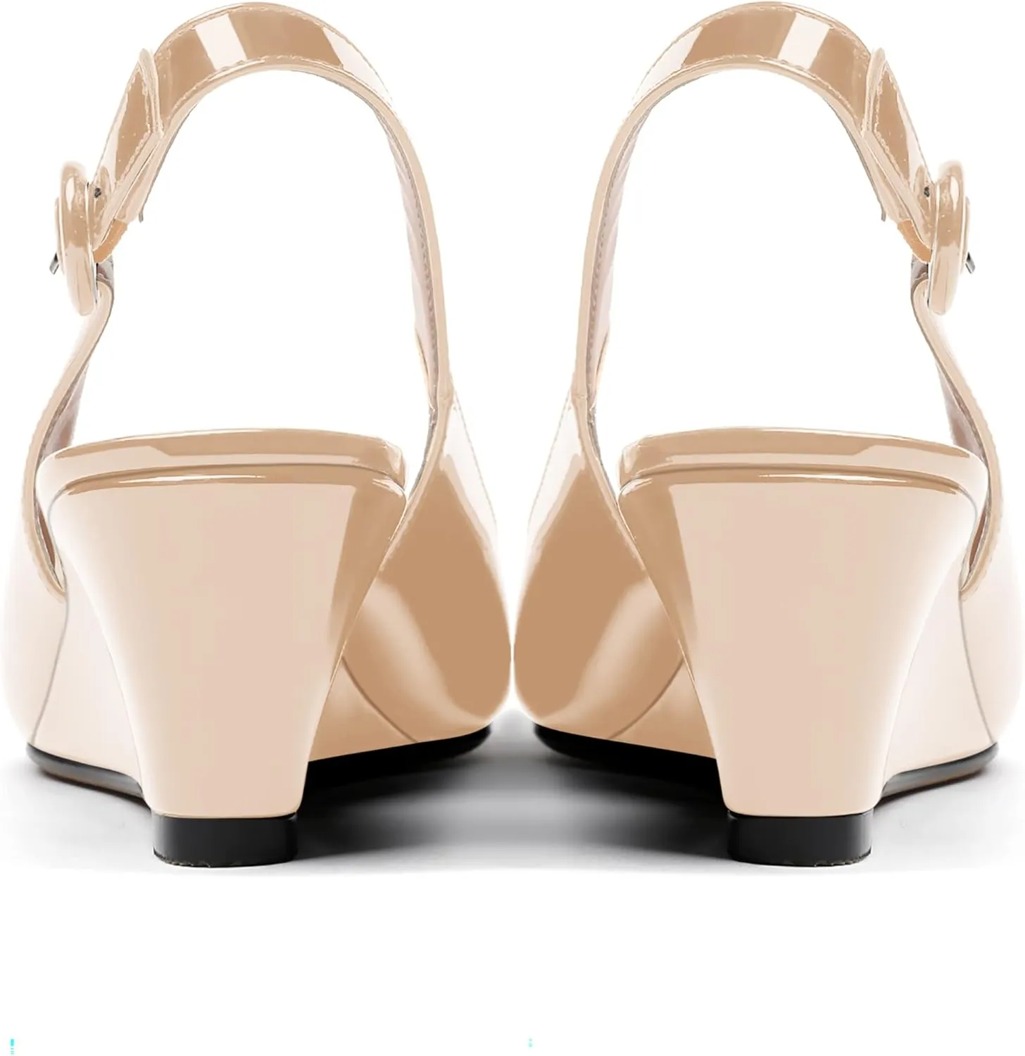 WAYDERNS Women's Pointed Toe Patent Slingback Buckle Wedge Low Heel Pumps Cute Evening Dress Shoes 2 Inch