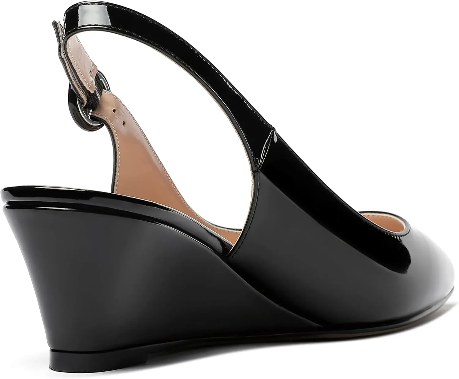 WAYDERNS Women's Pointed Toe Patent Slingback Buckle Wedge Low Heel Pumps Cute Evening Dress Shoes 2 Inch