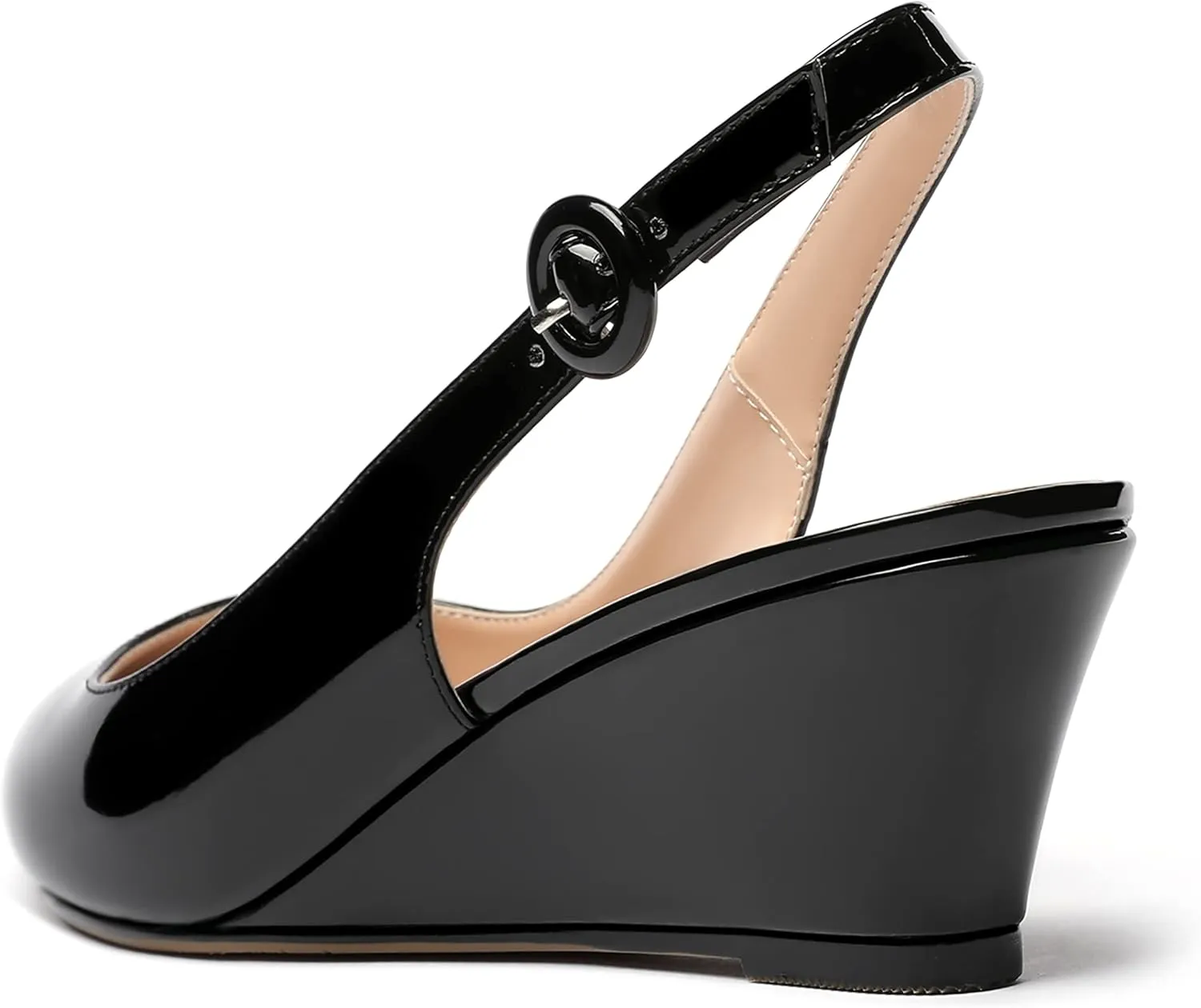 WAYDERNS Women's Pointed Toe Patent Slingback Buckle Wedge Low Heel Pumps Cute Evening Dress Shoes 2 Inch